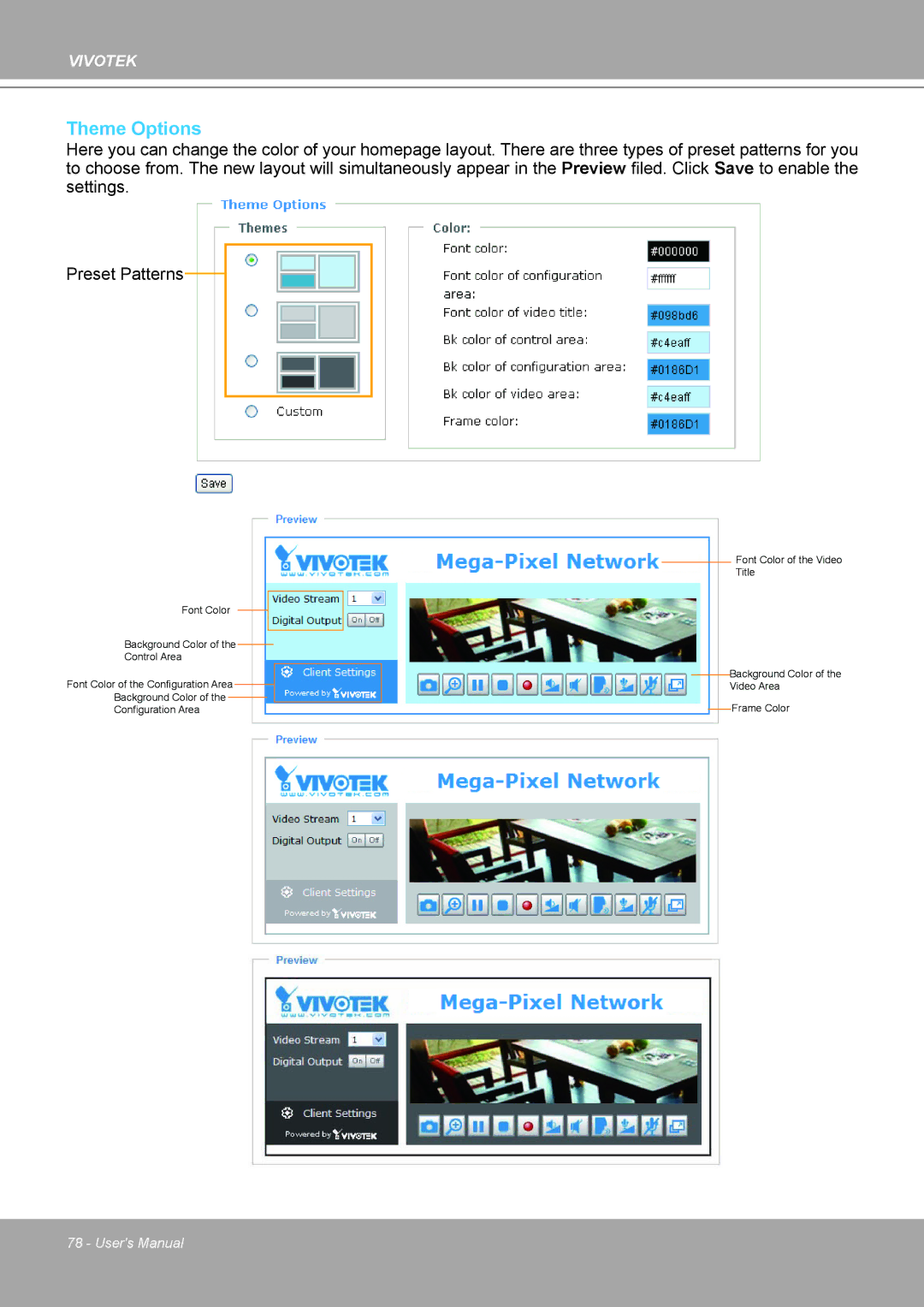 Vivotek IP8161 manual Theme Options 