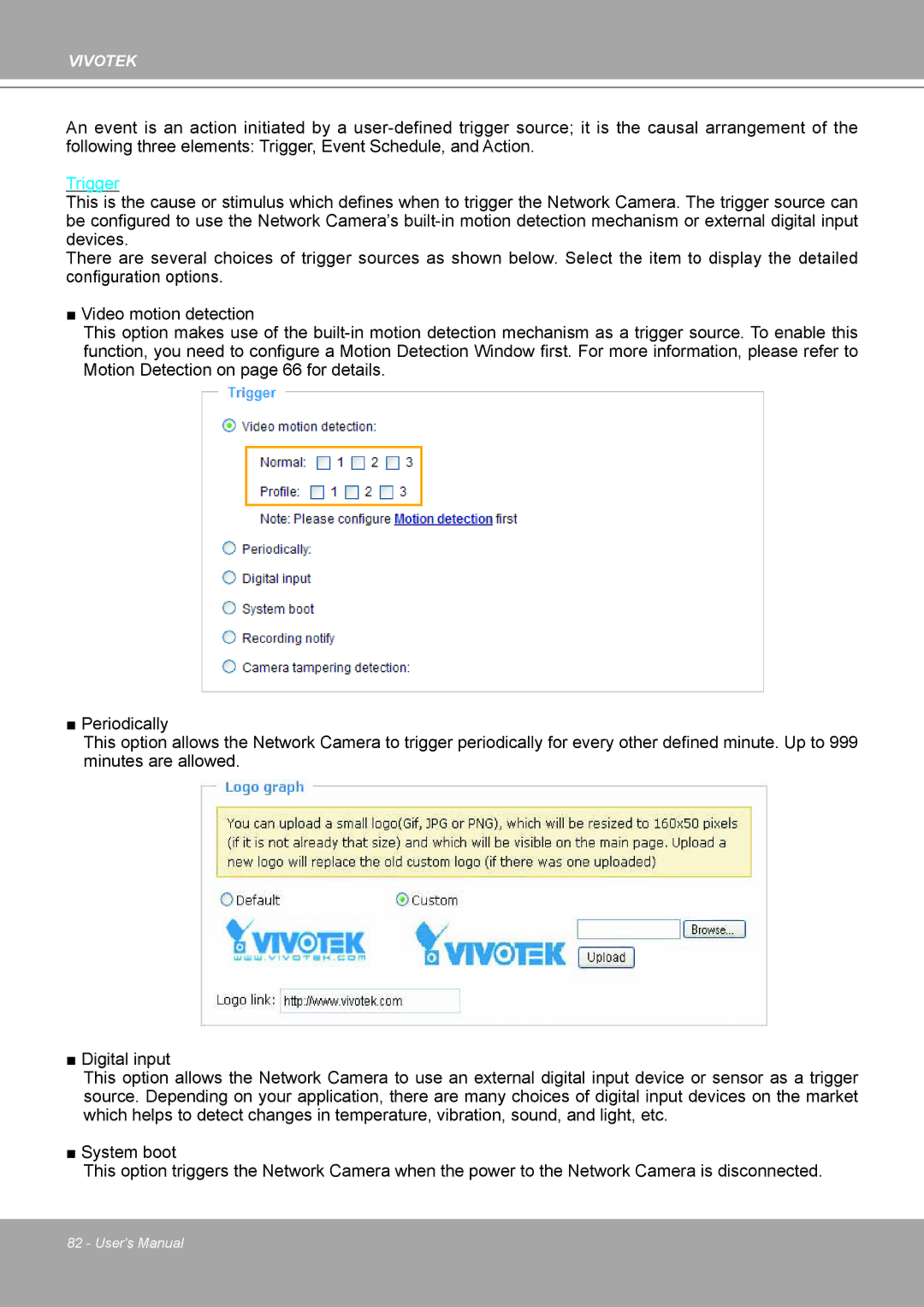 Vivotek IP8161 manual Trigger 