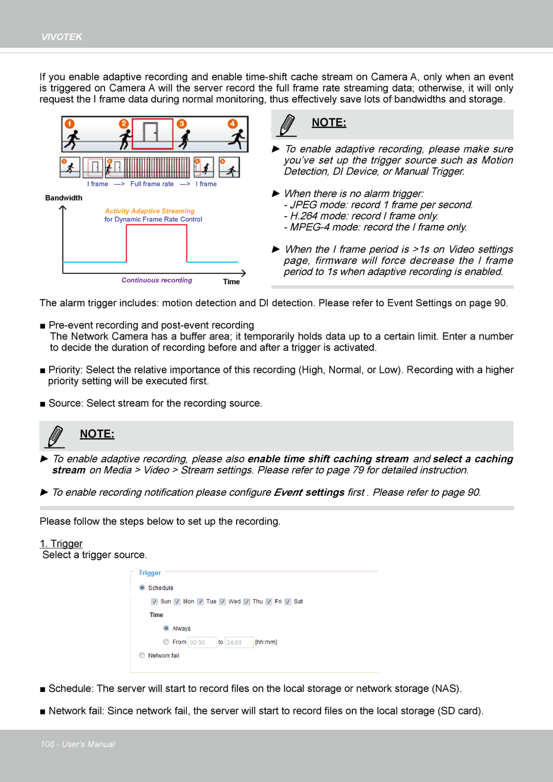 Vivotek IP8162 manual Continuous recording 