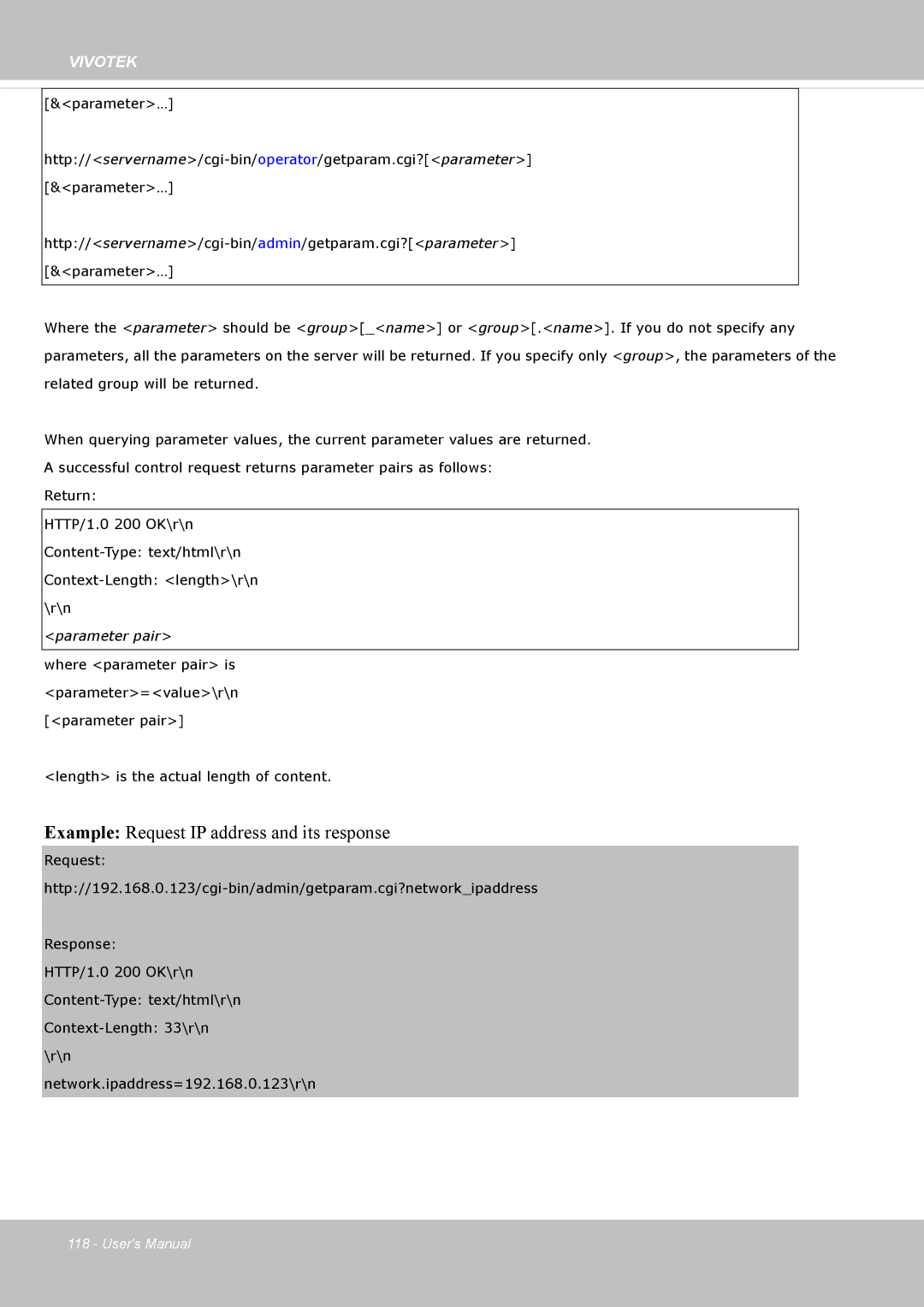 Vivotek IP8162 manual Example Request IP address and its response 