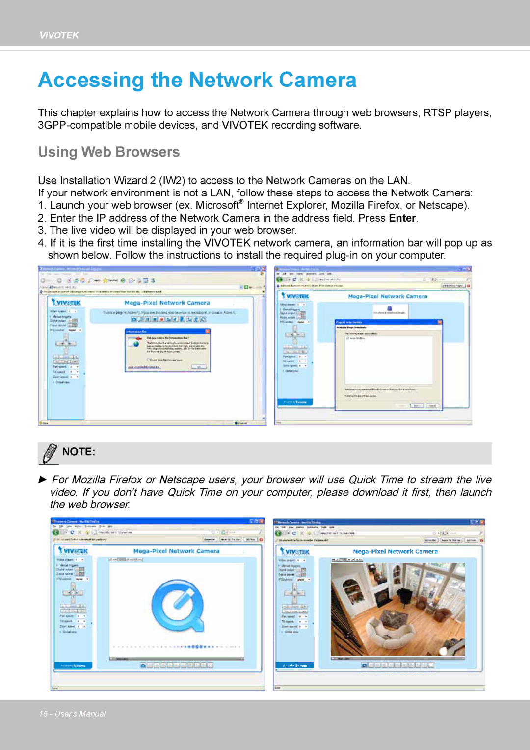 Vivotek IP8162 manual Accessing the Network Camera, Using Web Browsers 