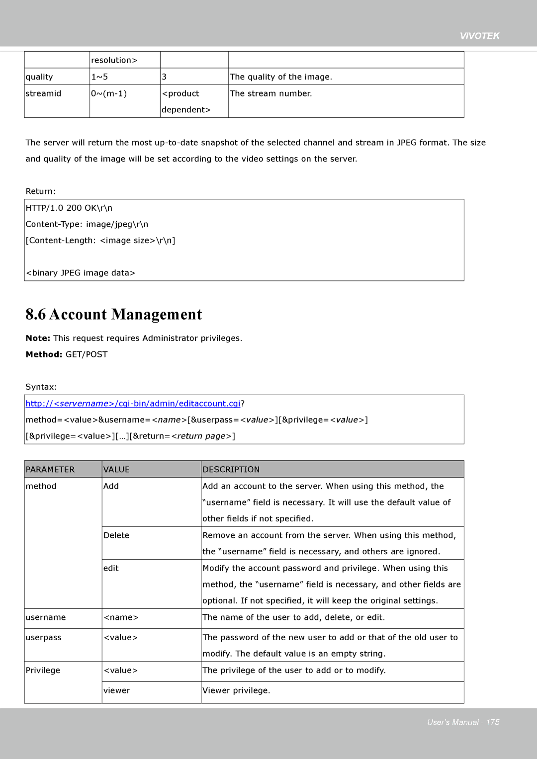 Vivotek IP8162 manual Account Management 