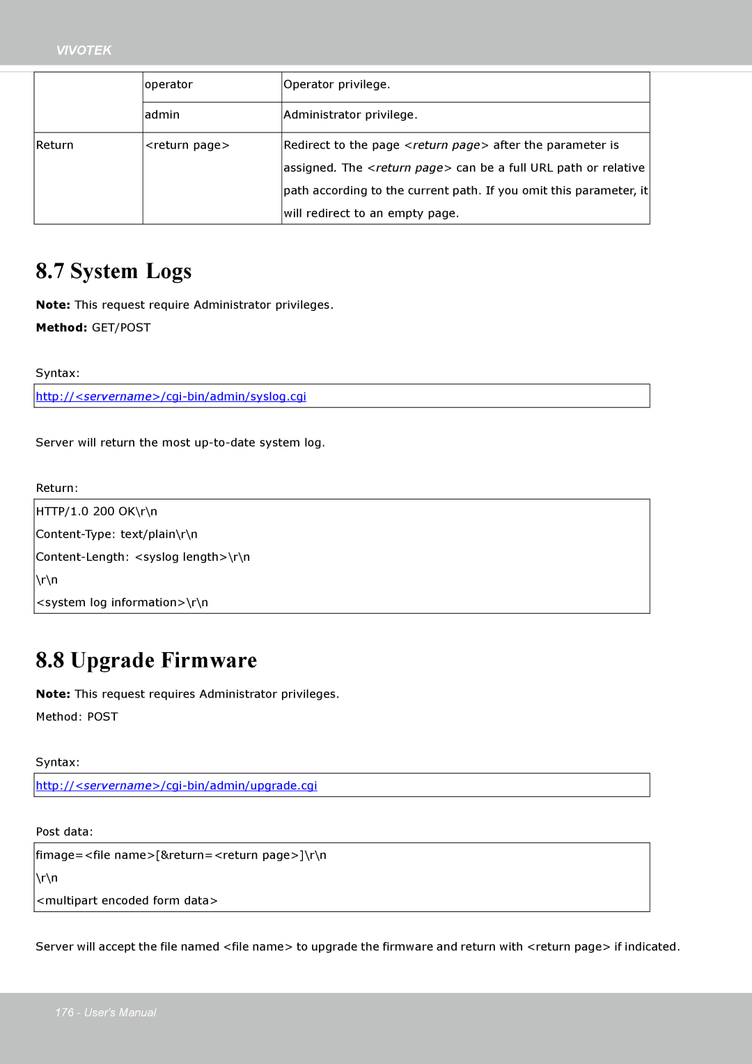 Vivotek IP8162 manual System Logs, Upgrade Firmware 