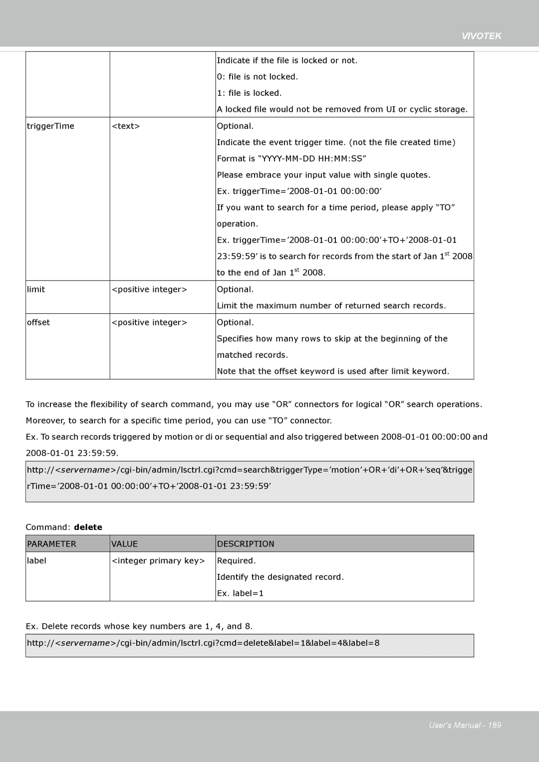 Vivotek IP8162 manual Indicate if the file is locked or not 