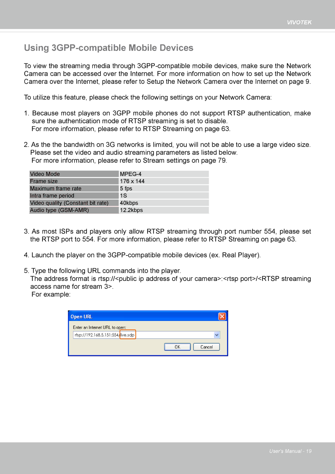 Vivotek IP8162 manual Using 3GPP-compatible Mobile Devices, MPEG-4 