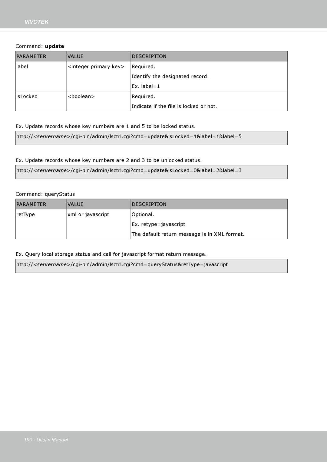 Vivotek IP8162 manual Command update 