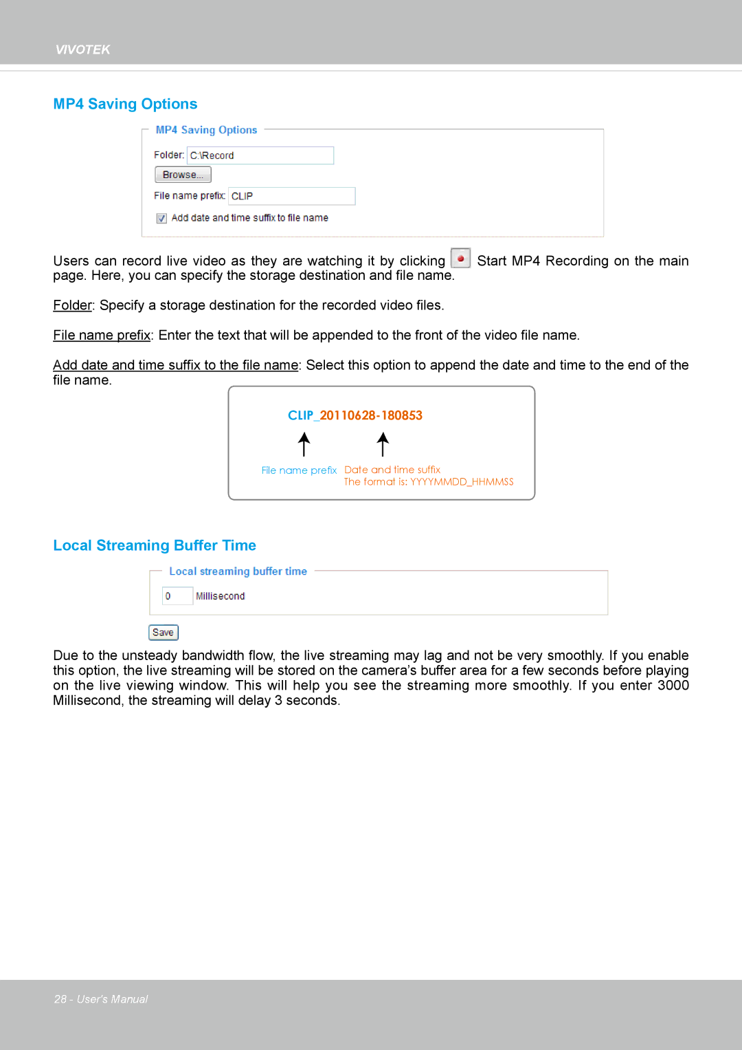 Vivotek IP8162 manual MP4 Saving Options 