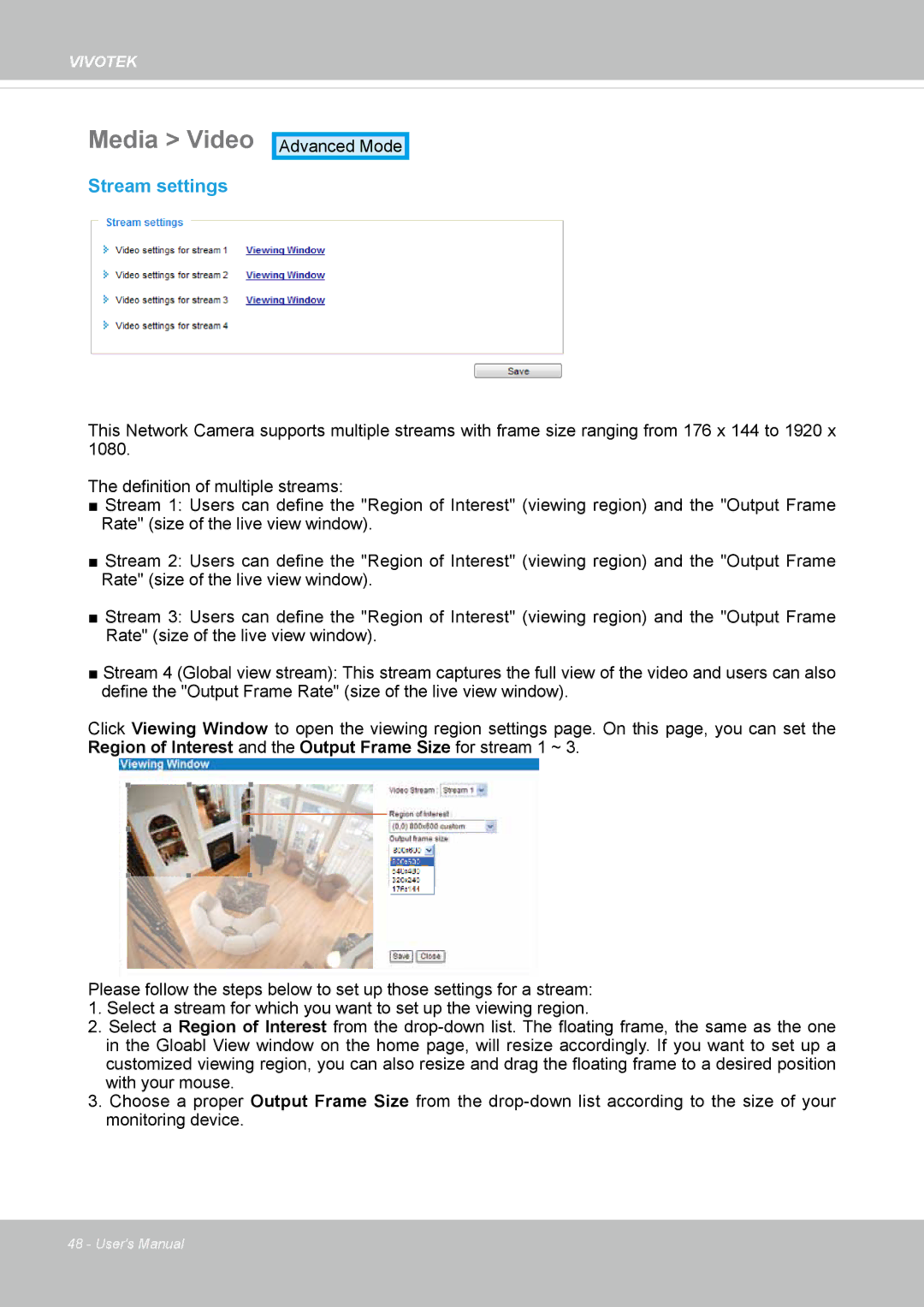 Vivotek IP8162 manual Media Video, Stream settings 