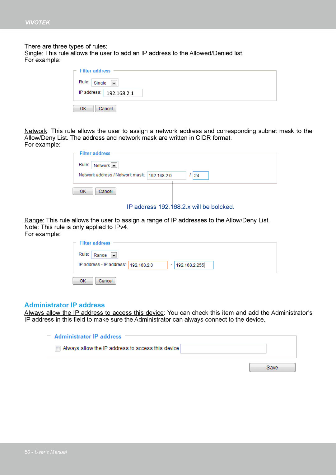 Vivotek IP8162 manual Administrator IP address 