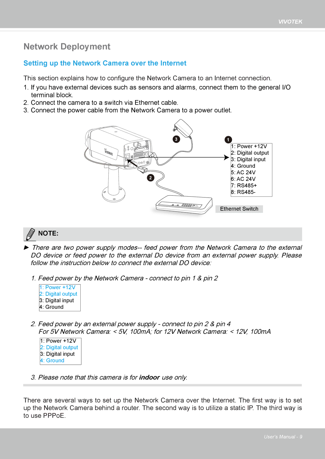 Vivotek IP8162 manual Network Deployment, Setting up the Network Camera over the Internet 