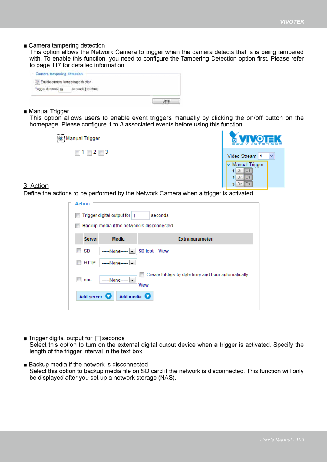 Vivotek 72P, IP8172 user manual Action 