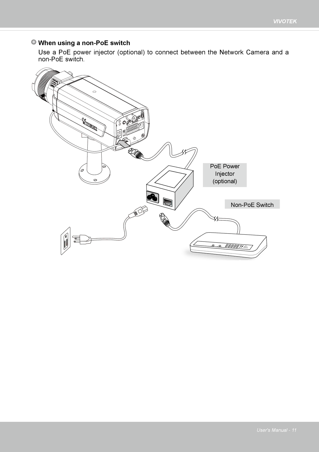 Vivotek 72P, IP8172 user manual When using a non-PoE switch 