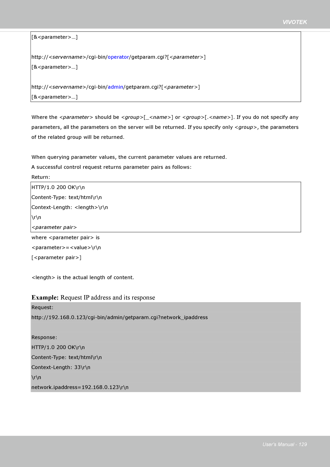 Vivotek 72P, IP8172 user manual Example Request IP address and its response 