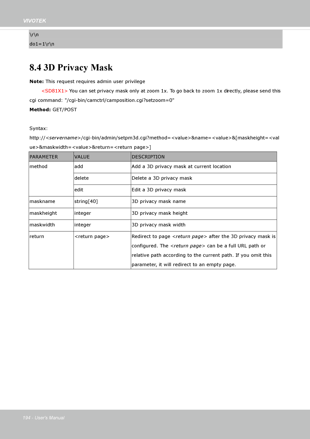 Vivotek IP8172, 72P user manual 3D Privacy Mask 