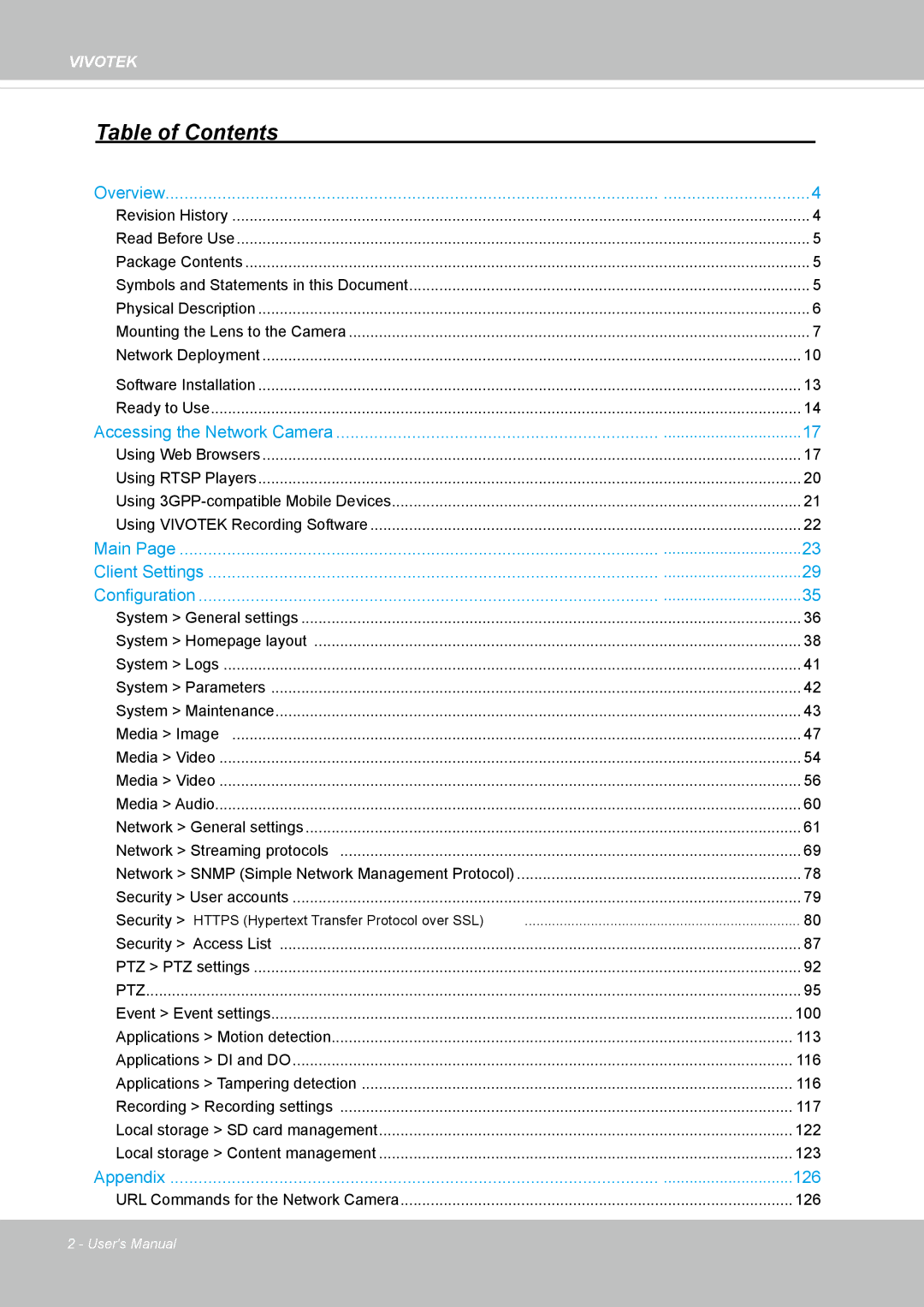 Vivotek IP8172, 72P user manual Table of Contents 