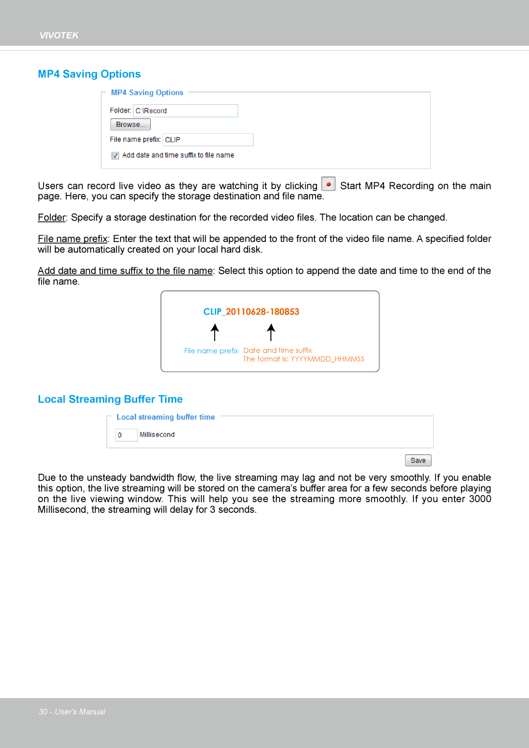 Vivotek IP8172, 72P user manual MP4 Saving Options 