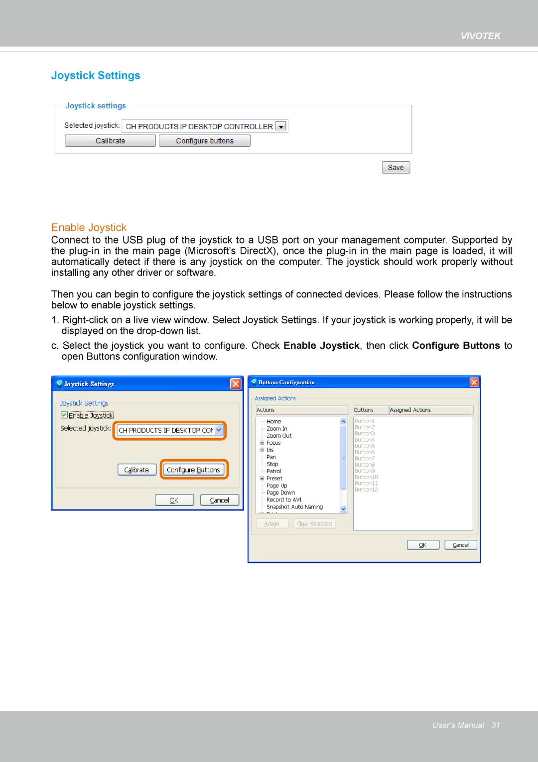 Vivotek 72P, IP8172 user manual Joystick Settings 