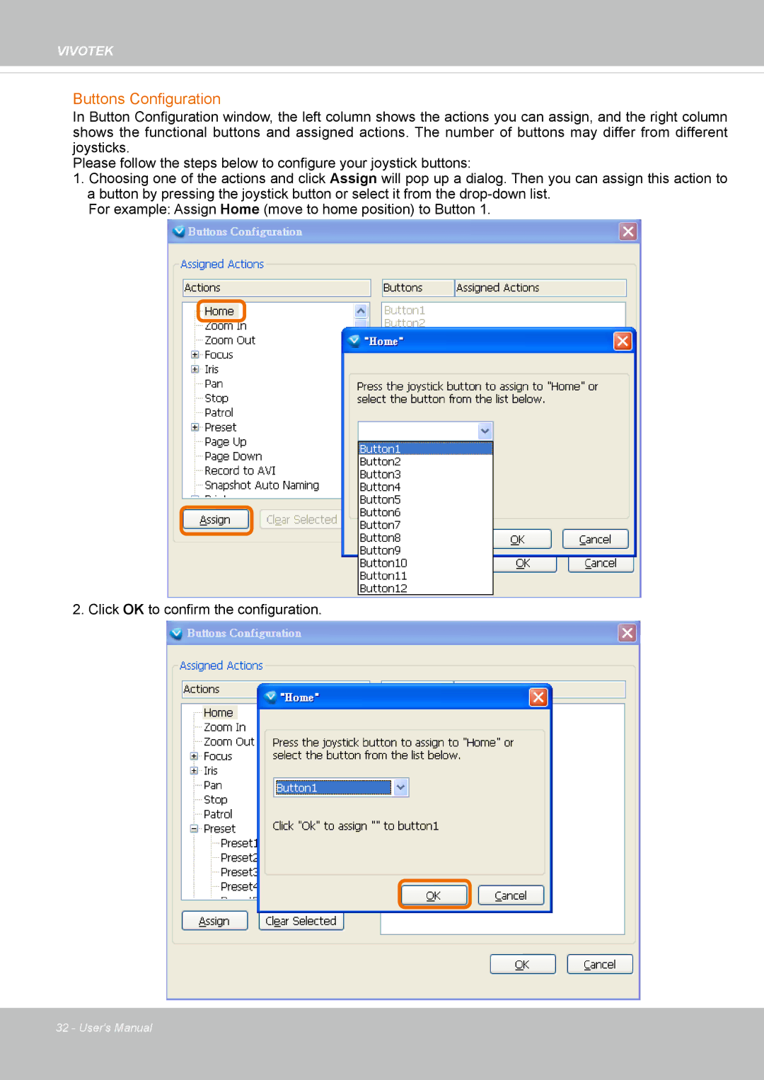 Vivotek IP8172, 72P user manual Buttons Configuration 