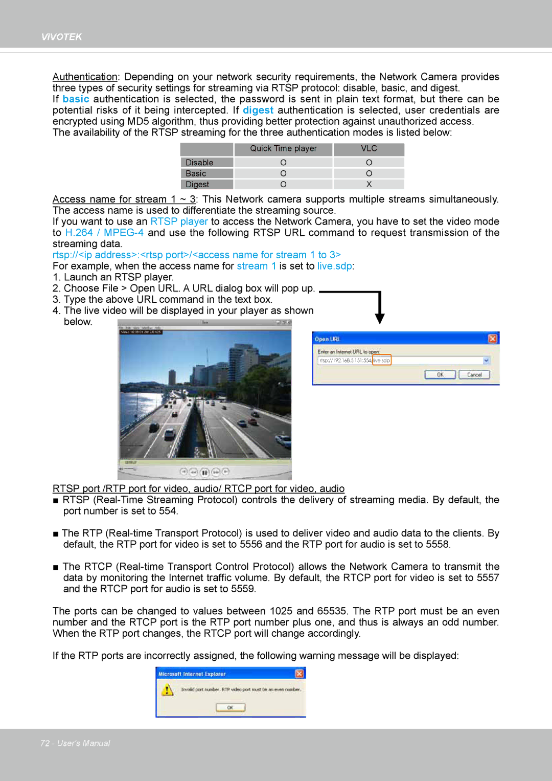 Vivotek IP8172, 72P user manual Vlc 