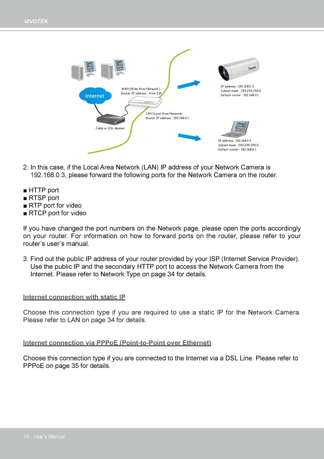 Vivotek IP8330, 8332 user manual Internet connection with static IP 