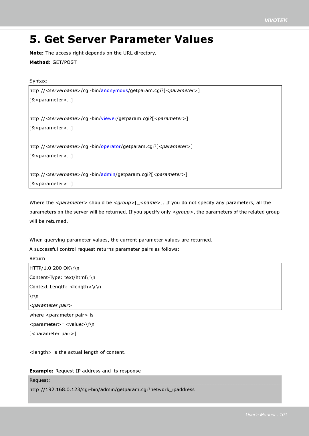 Vivotek 8332, IP8330 user manual Get Server Parameter Values 