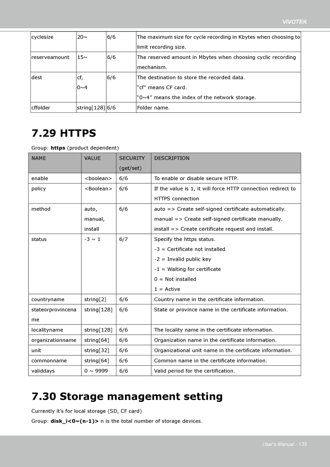 Vivotek 8332, IP8330 user manual Https, Storage management setting 