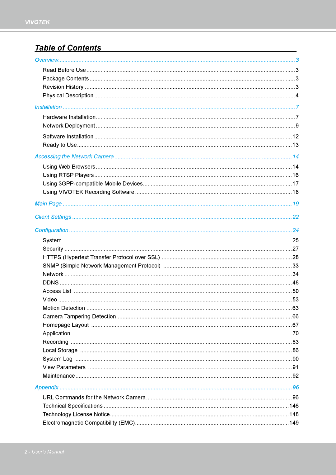 Vivotek IP8330, 8332 user manual Table of Contents 