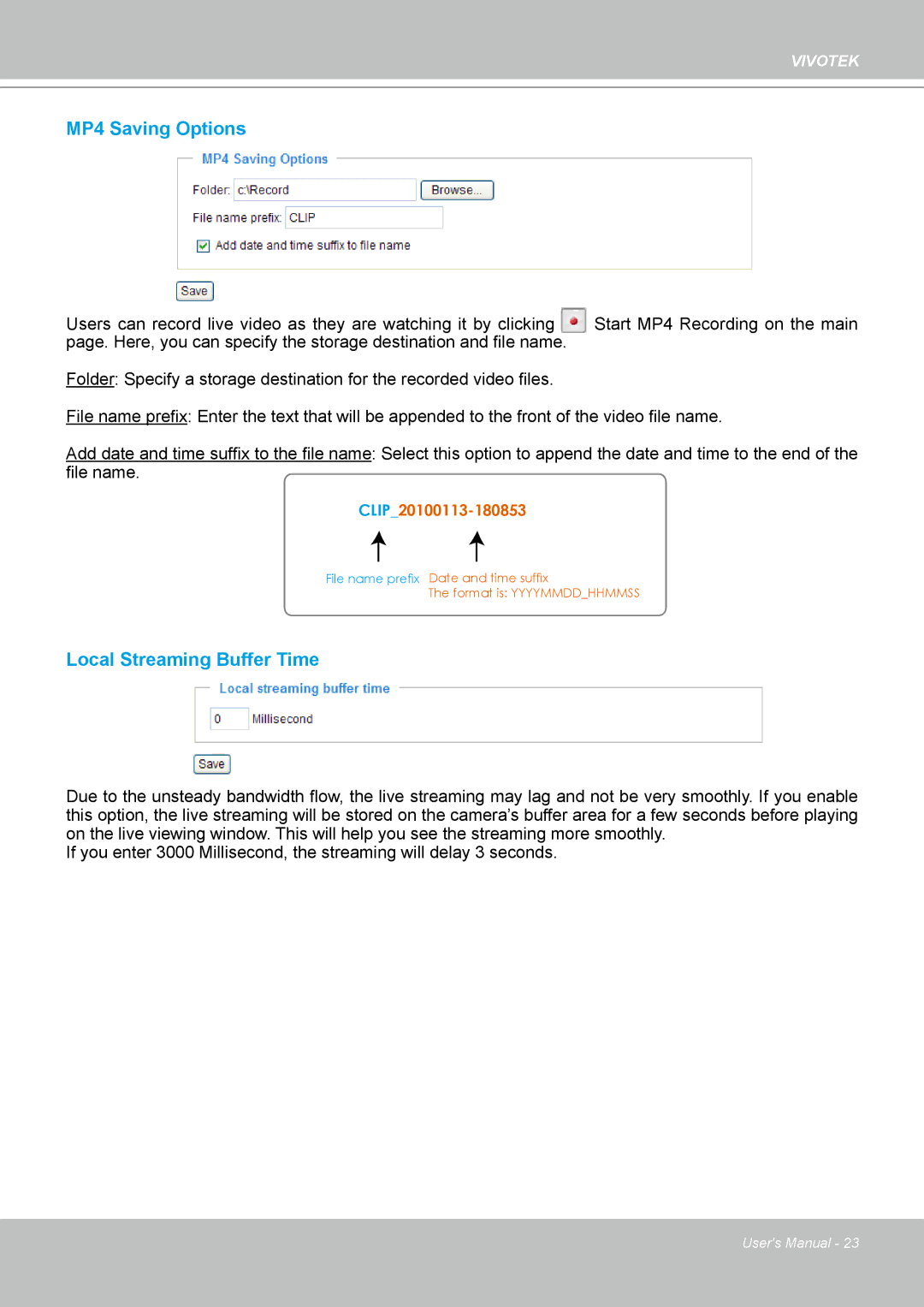 Vivotek 8332, IP8330 user manual MP4 Saving Options 