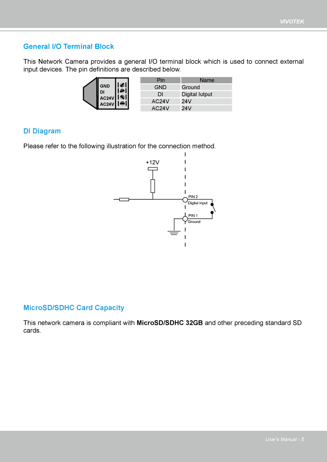 Vivotek 8332, IP8330 user manual DI Diagram 