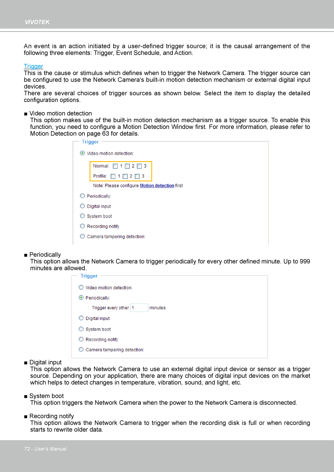Vivotek IP8330, 8332 user manual Trigger 