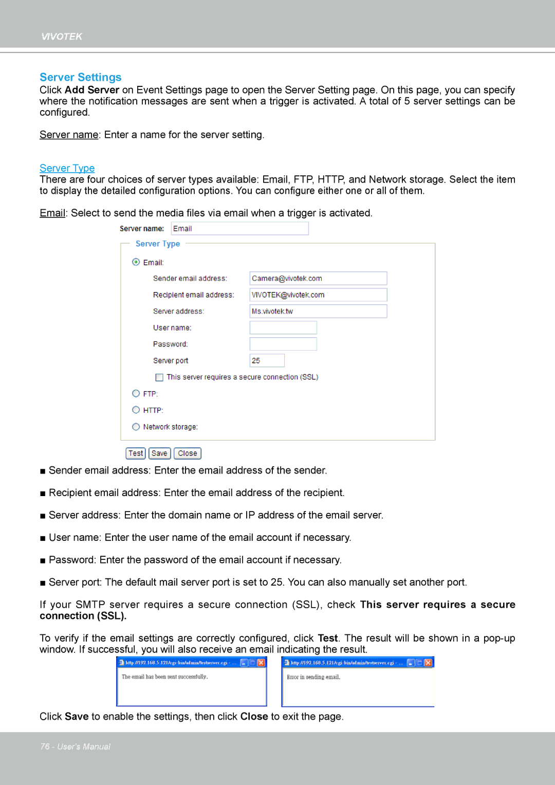 Vivotek IP8330, 8332 user manual Server Settings, Server Type 