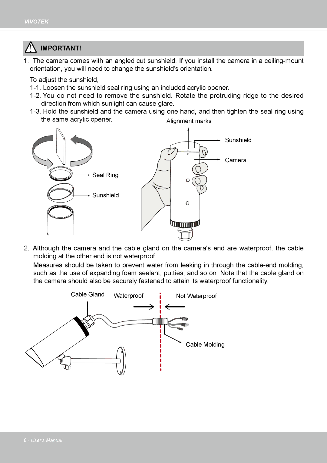 Vivotek IP8330, 8332 user manual Sunshield Camera Seal Ring 