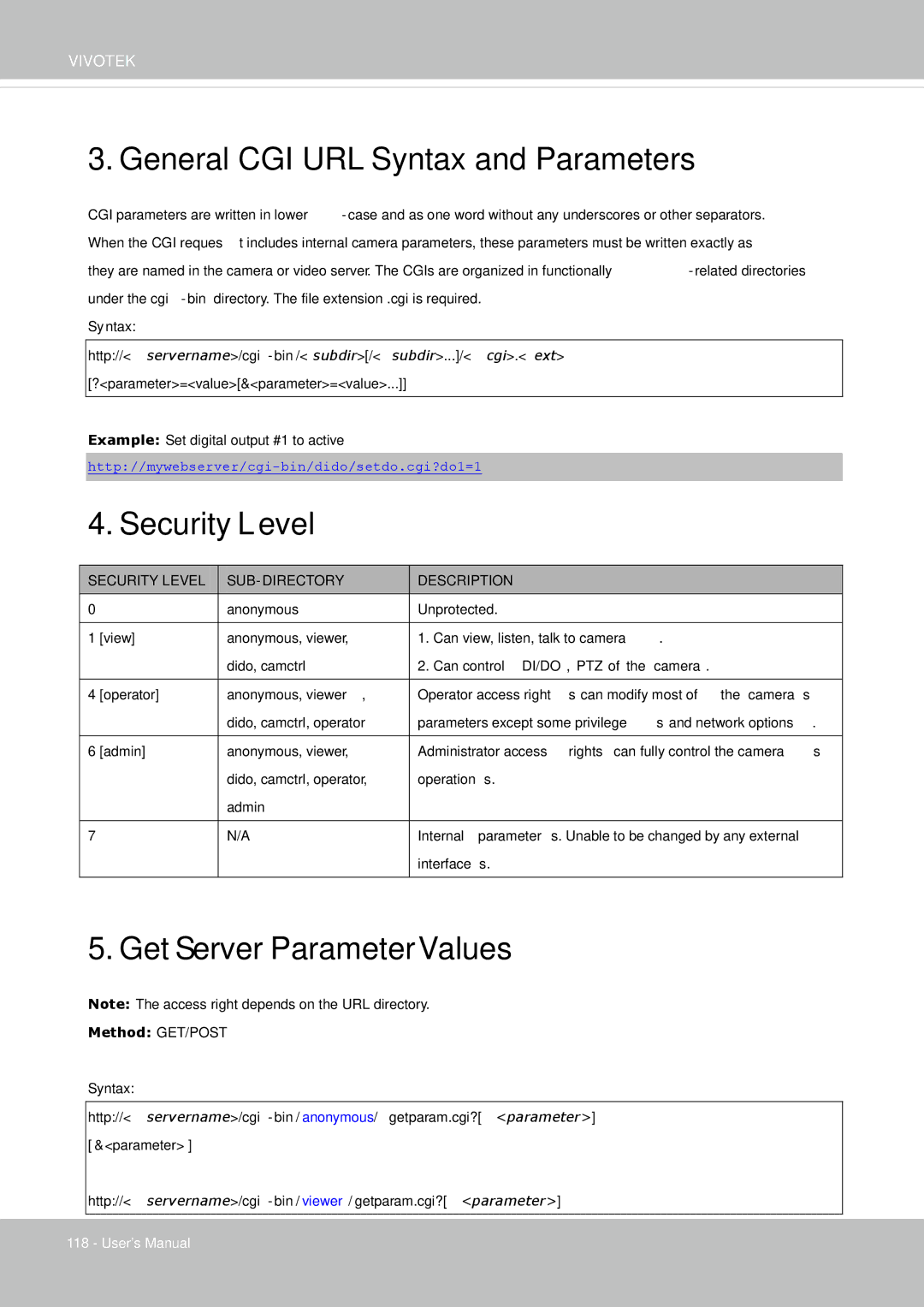 Vivotek IP8335H manual General CGI URL Syntax and Parameters 