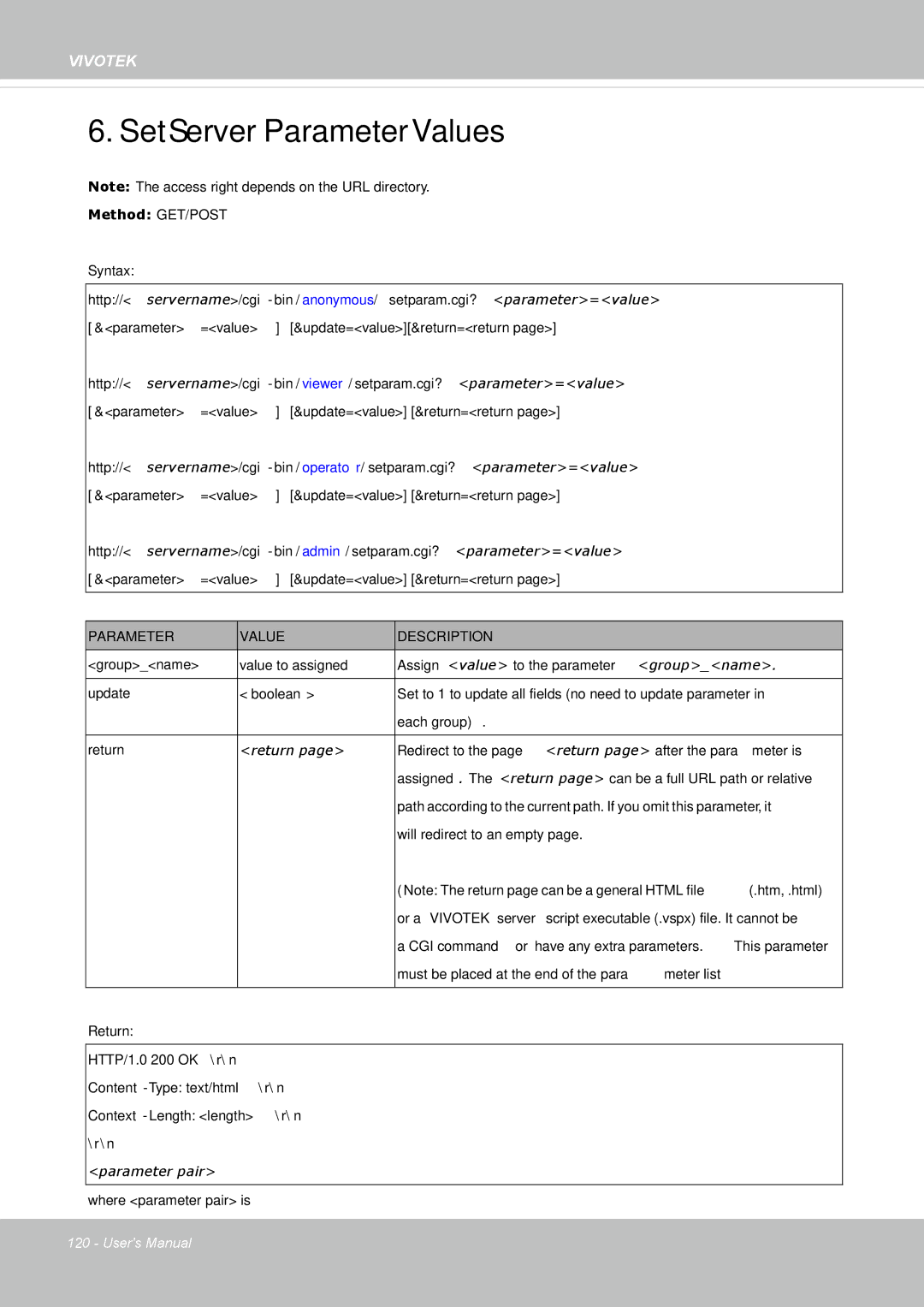 Vivotek IP8335H manual Set Server Parameter Values 