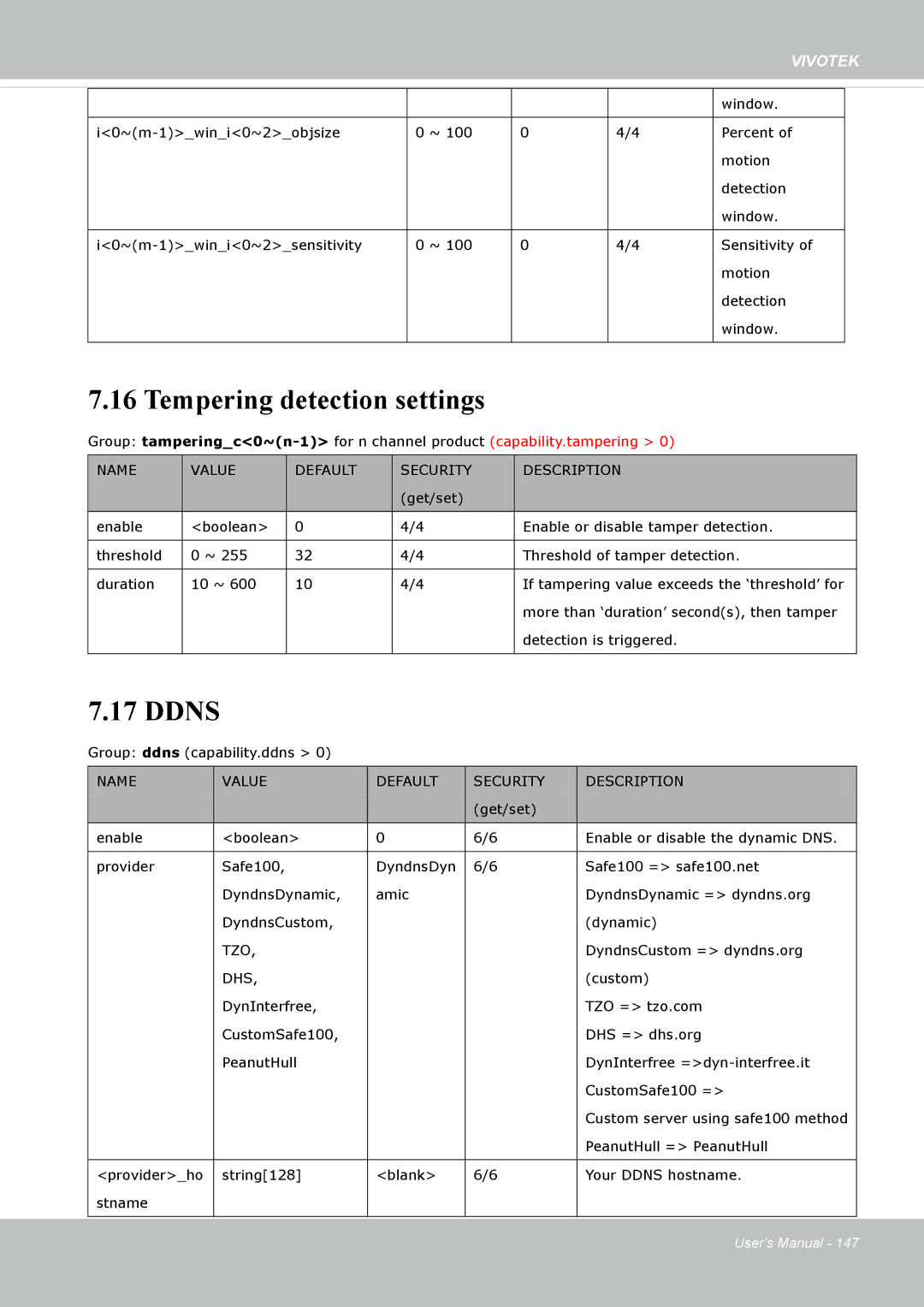 Vivotek IP8335H manual Tempering detection settings, Ddns 