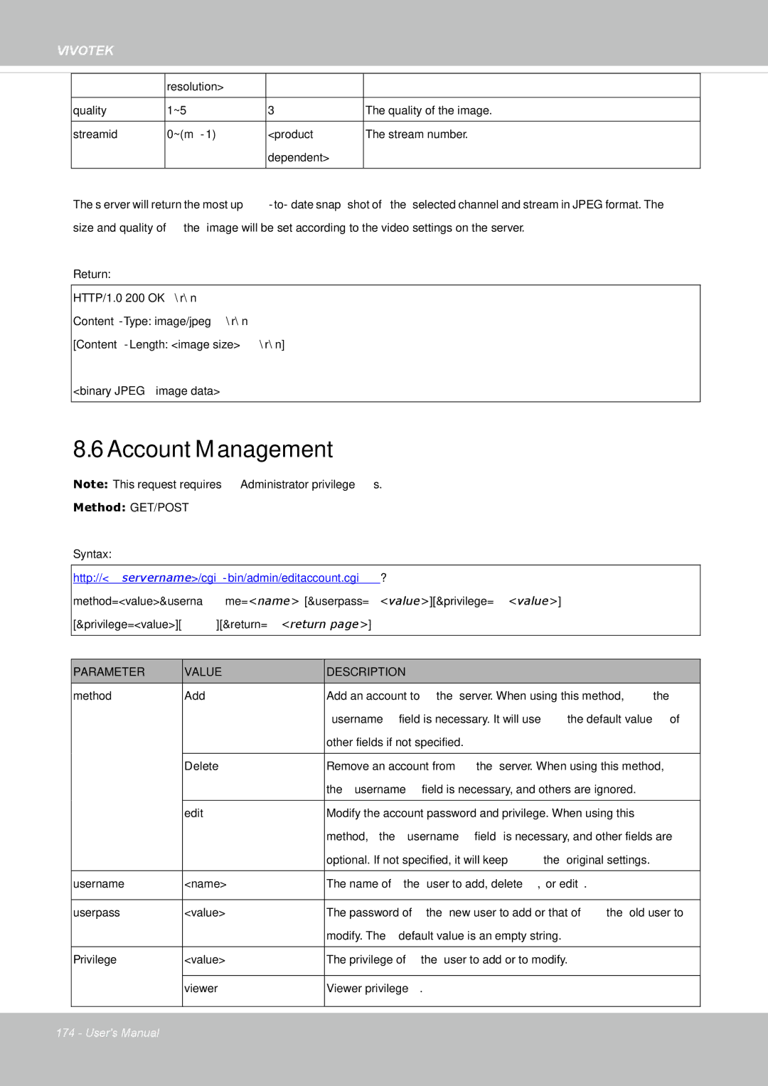 Vivotek IP8335H manual Account Management 