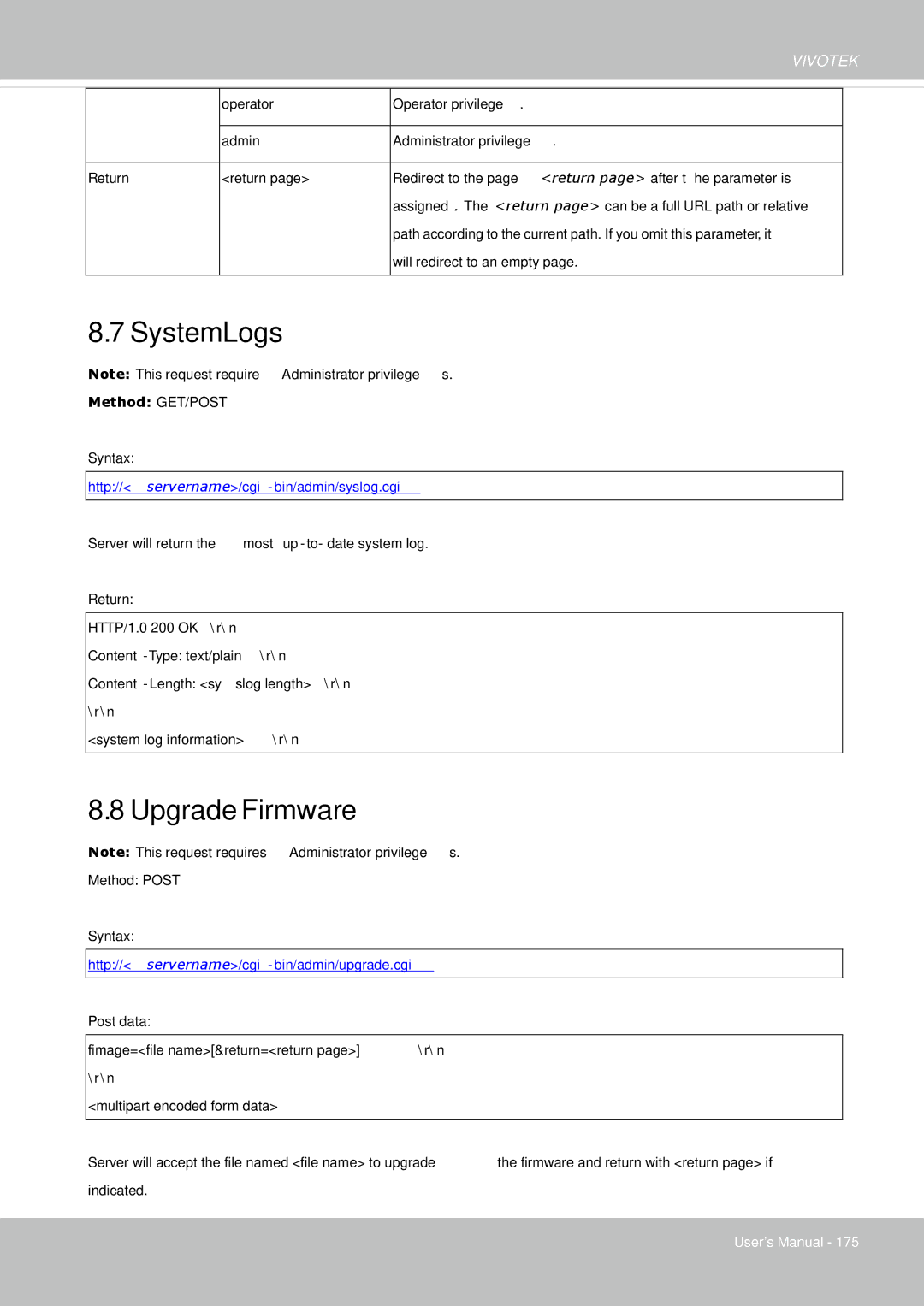 Vivotek IP8335H manual System Logs, Upgrade Firmware 