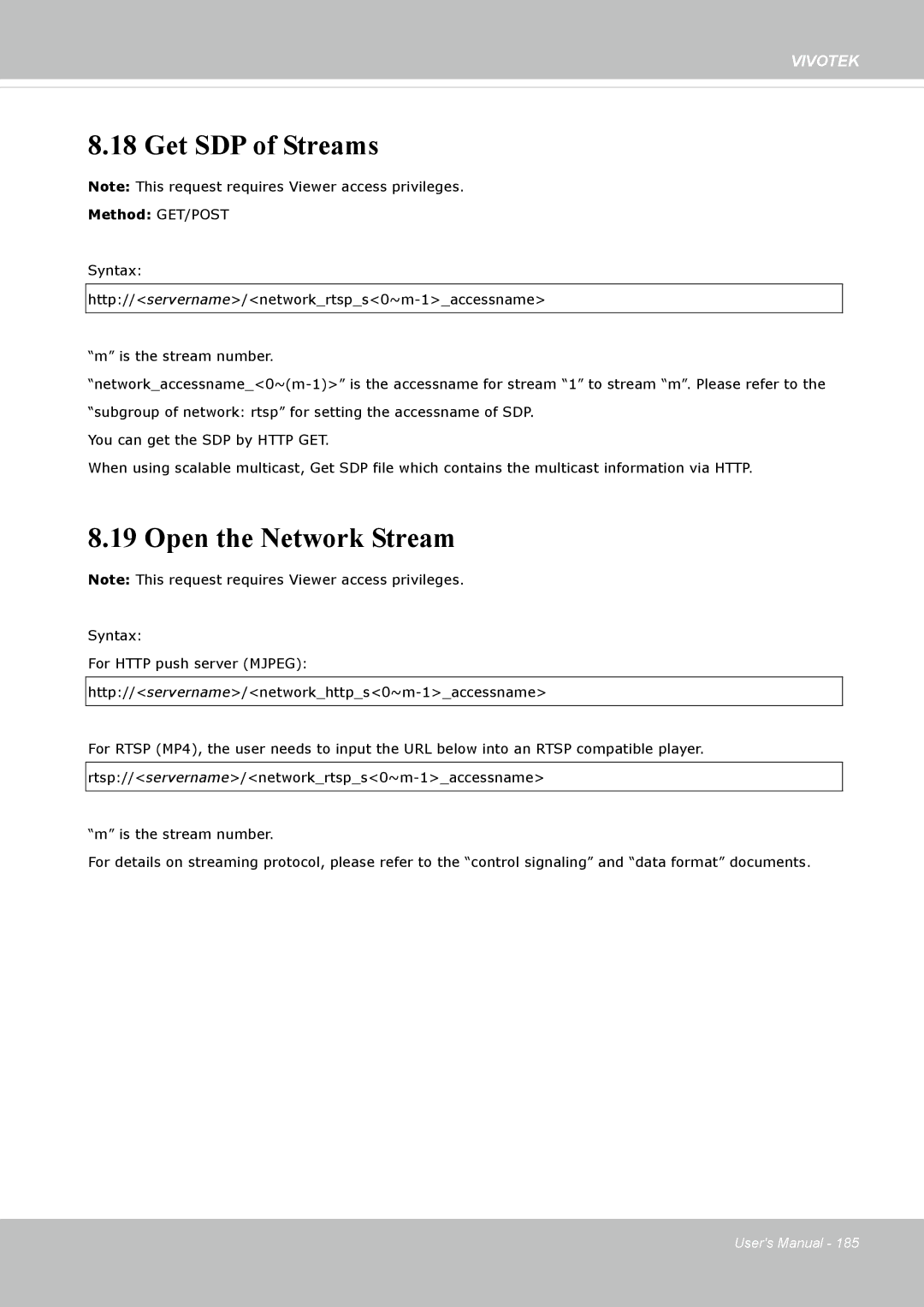 Vivotek IP8335H manual Get SDP of Streams, Open the Network Stream 