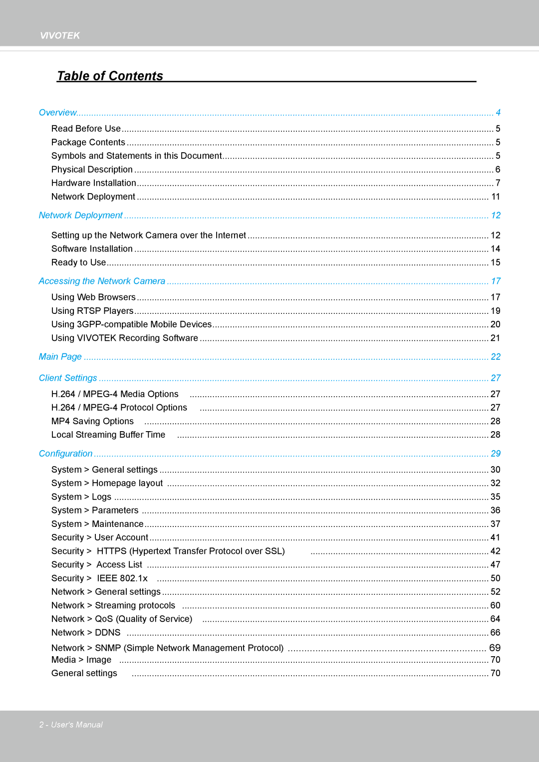 Vivotek IP8335H manual Table of Contents 