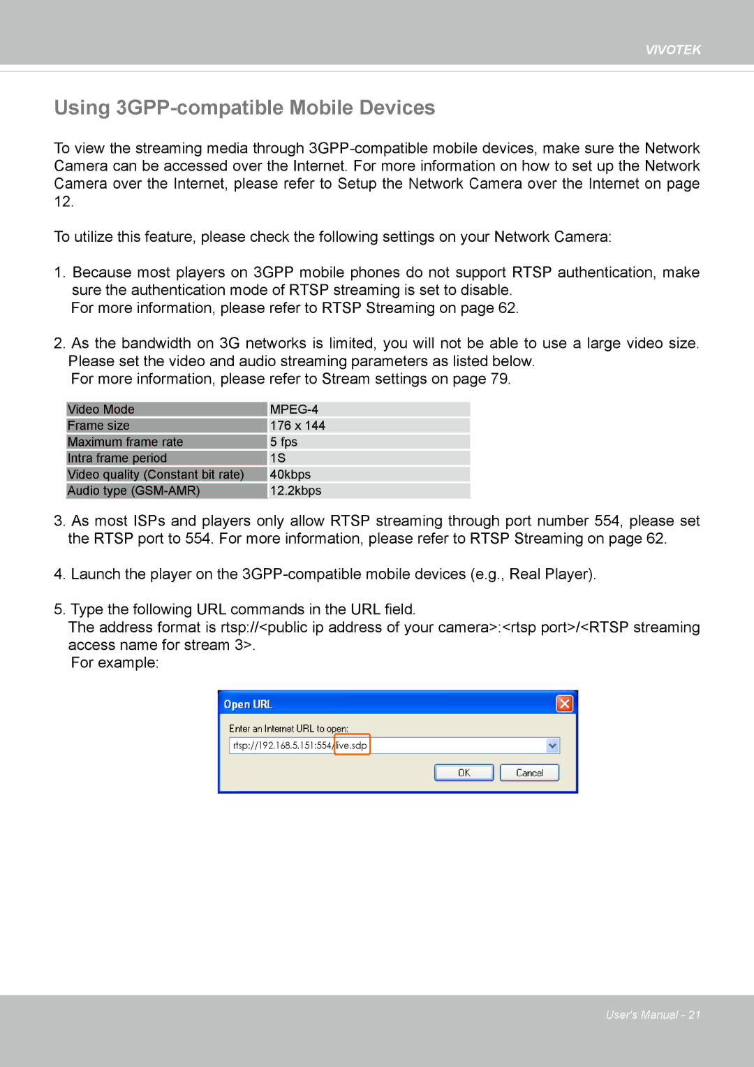 Vivotek IP8335H manual Using 3GPP-compatible Mobile Devices, MPEG-4 