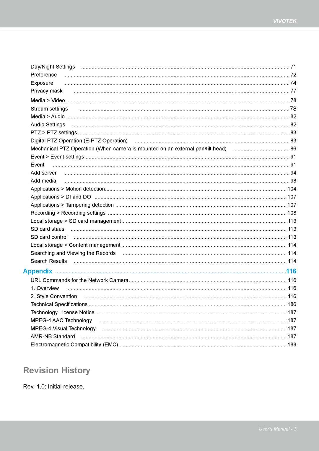 Vivotek IP8335H manual Revision History, Appendix 