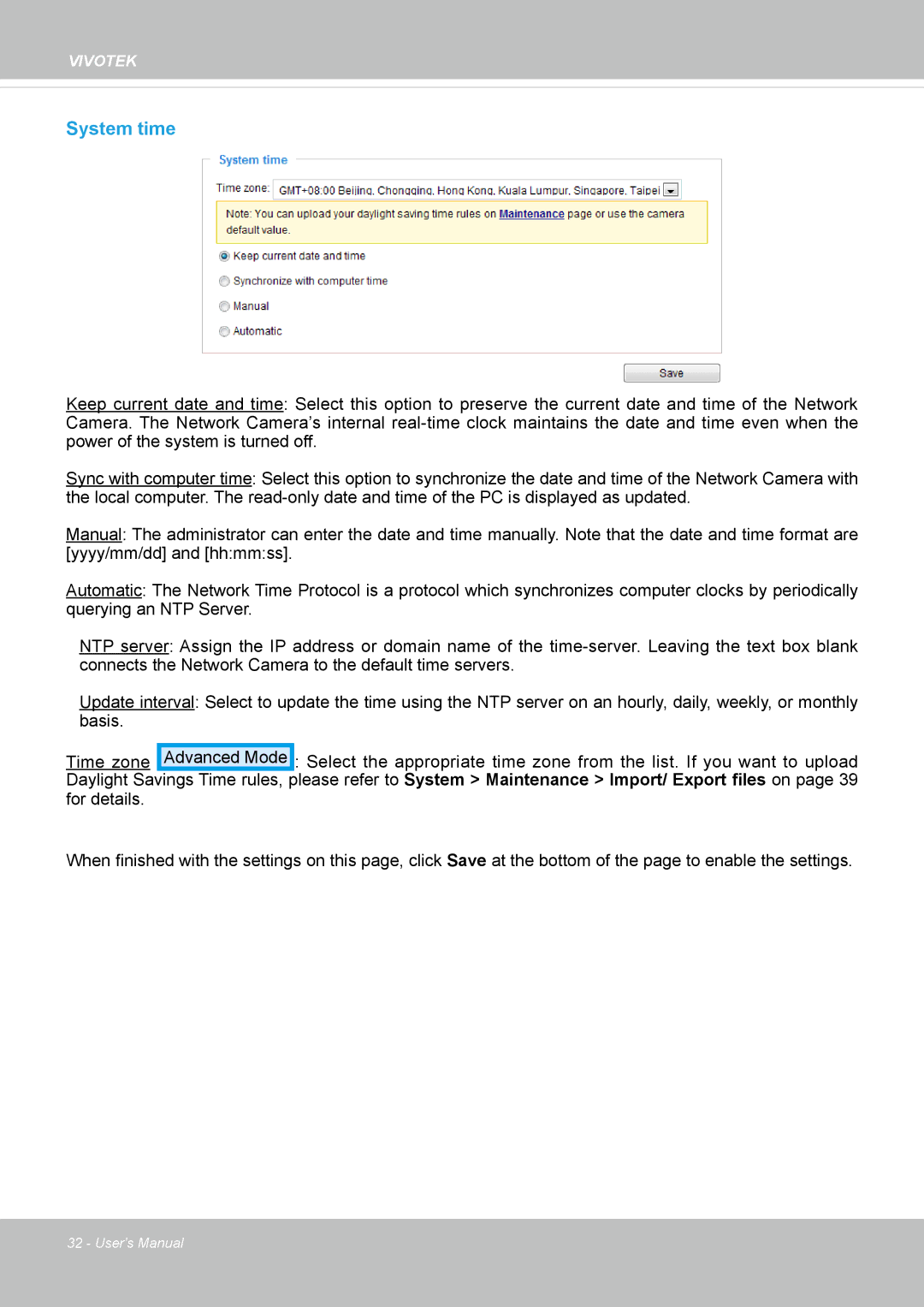 Vivotek IP8335H manual System time 