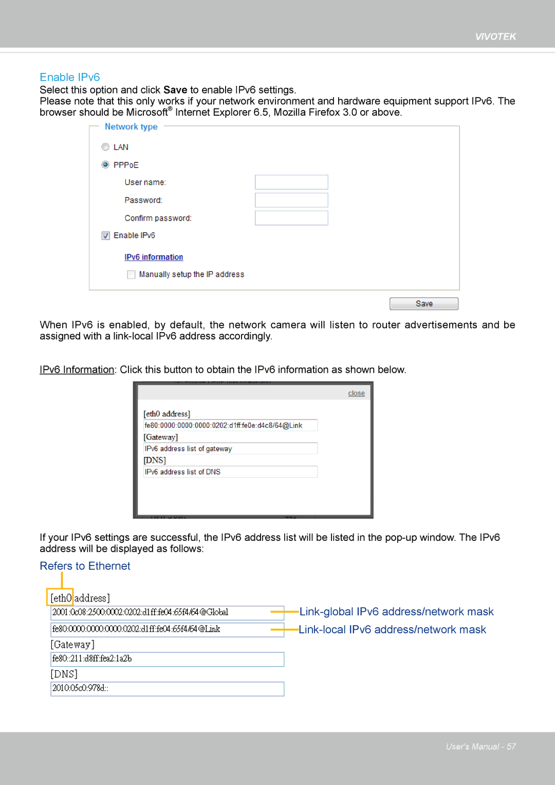 Vivotek IP8335H manual Enable IPv6 