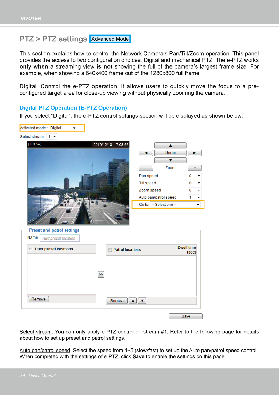 Vivotek IP8335H manual PTZ PTZ settings, Digital PTZ Operation E-PTZ Operation 