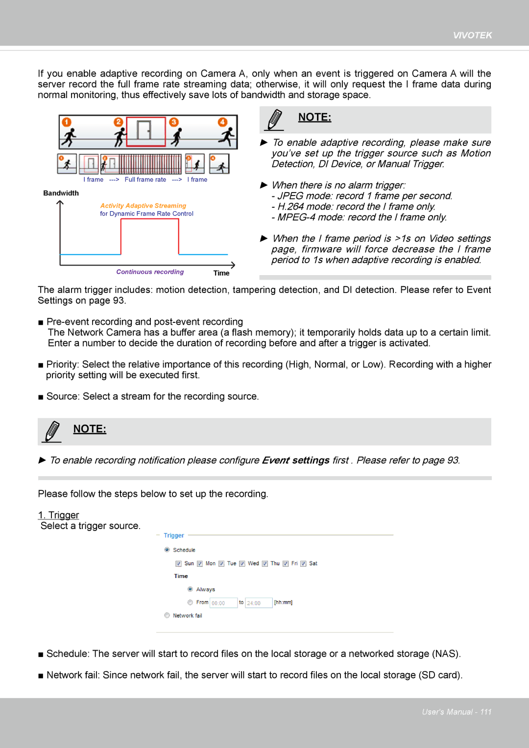 Vivotek IP8336W user manual Continuous recording 