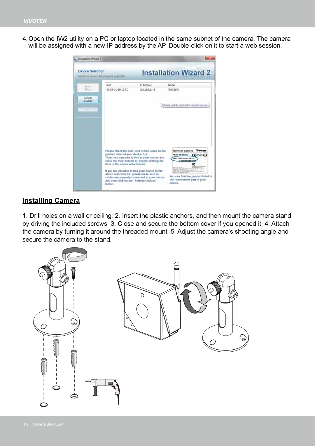 Vivotek IP8336W user manual Installing Camera 