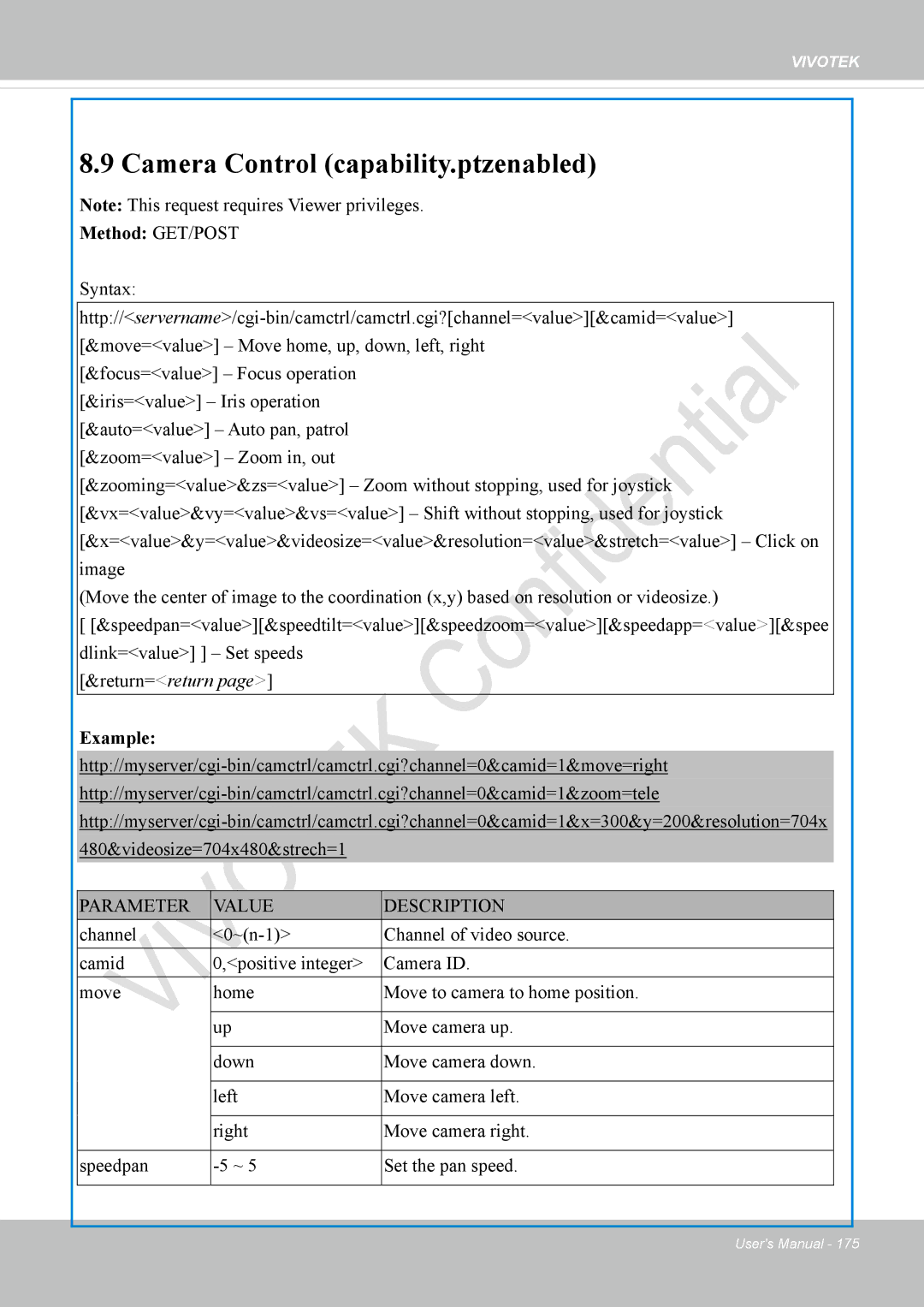 Vivotek IP8336W user manual Camera Control capability.ptzenabled, Return=return 