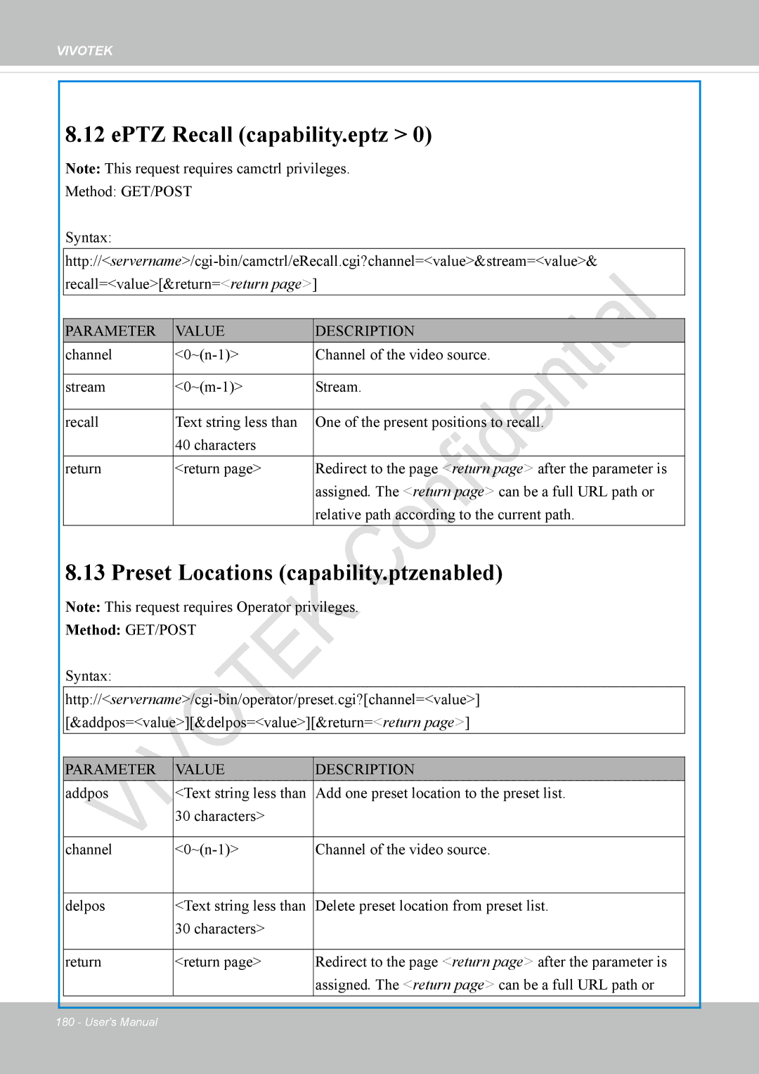 Vivotek IP8336W user manual EPTZ Recall capability.eptz, Preset Locations capability.ptzenabled 