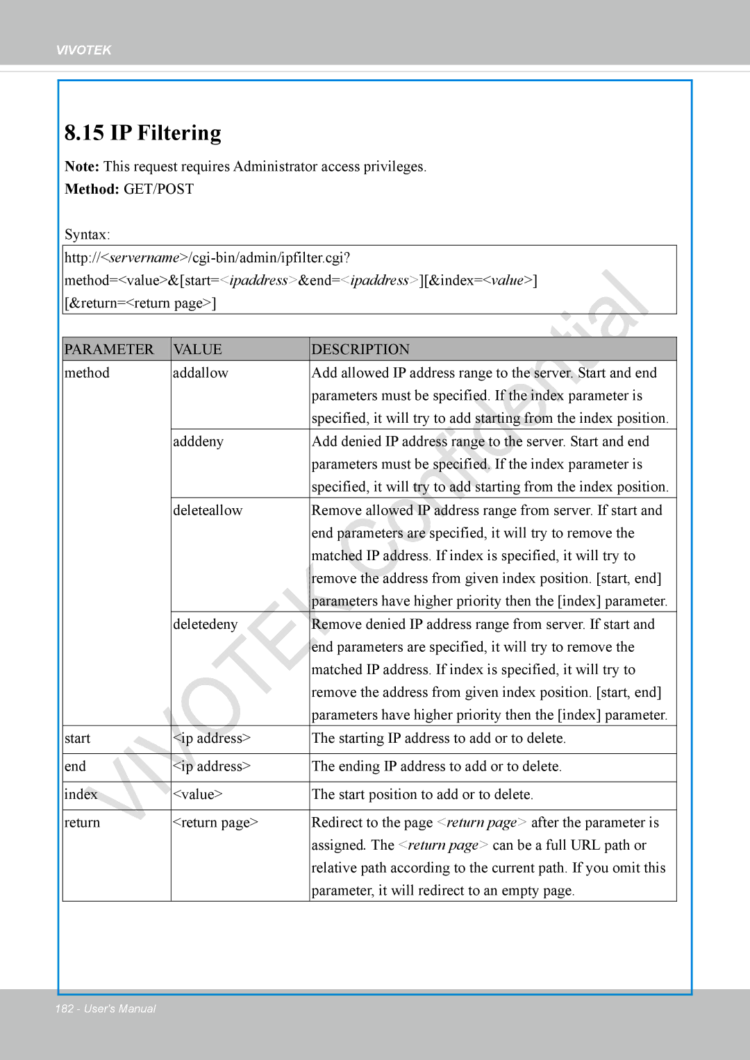 Vivotek IP8336W user manual IP Filtering 