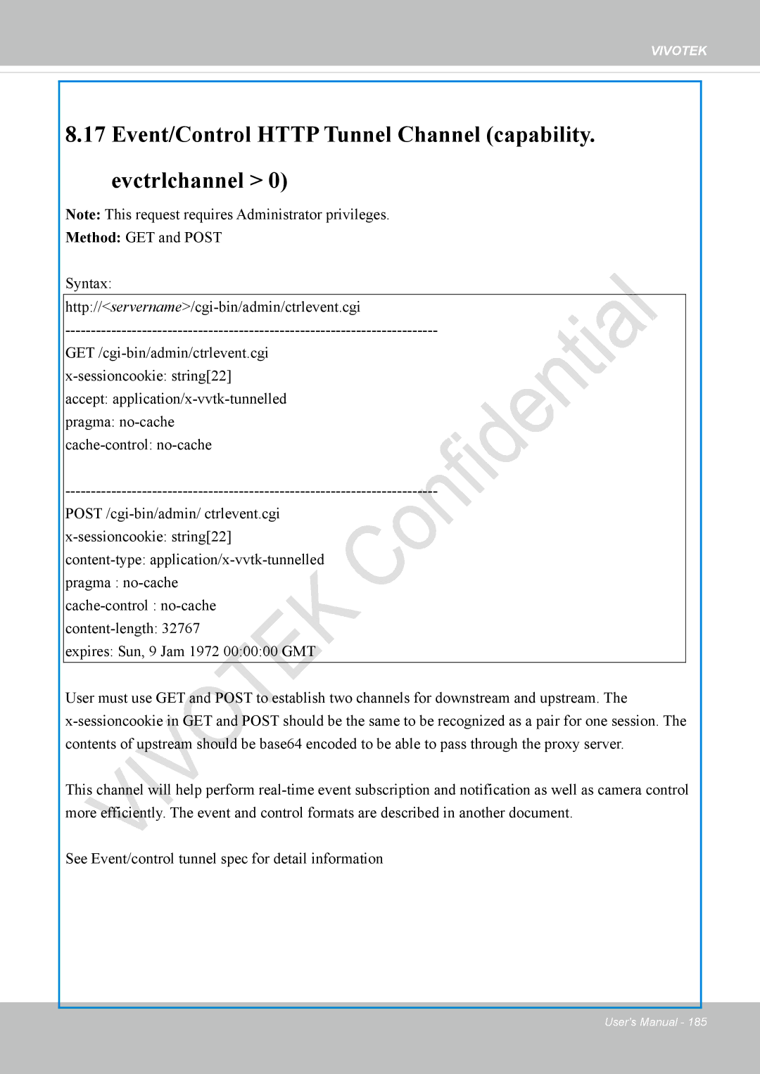 Vivotek IP8336W user manual Event/Control Http Tunnel Channel capability. evctrlchannel 